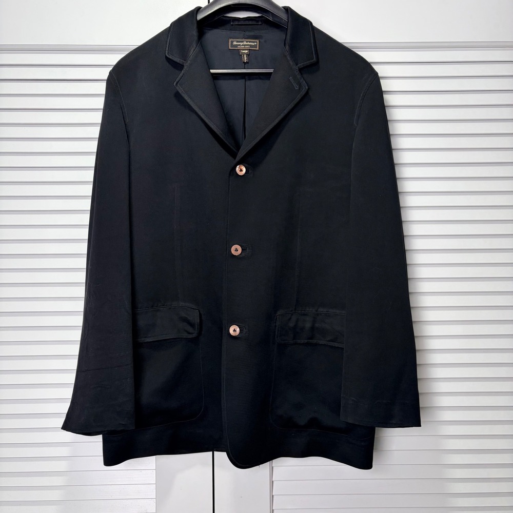 Tommy Bahama L Island Soft Black 100% Silk 3-Button Blazer Jacket